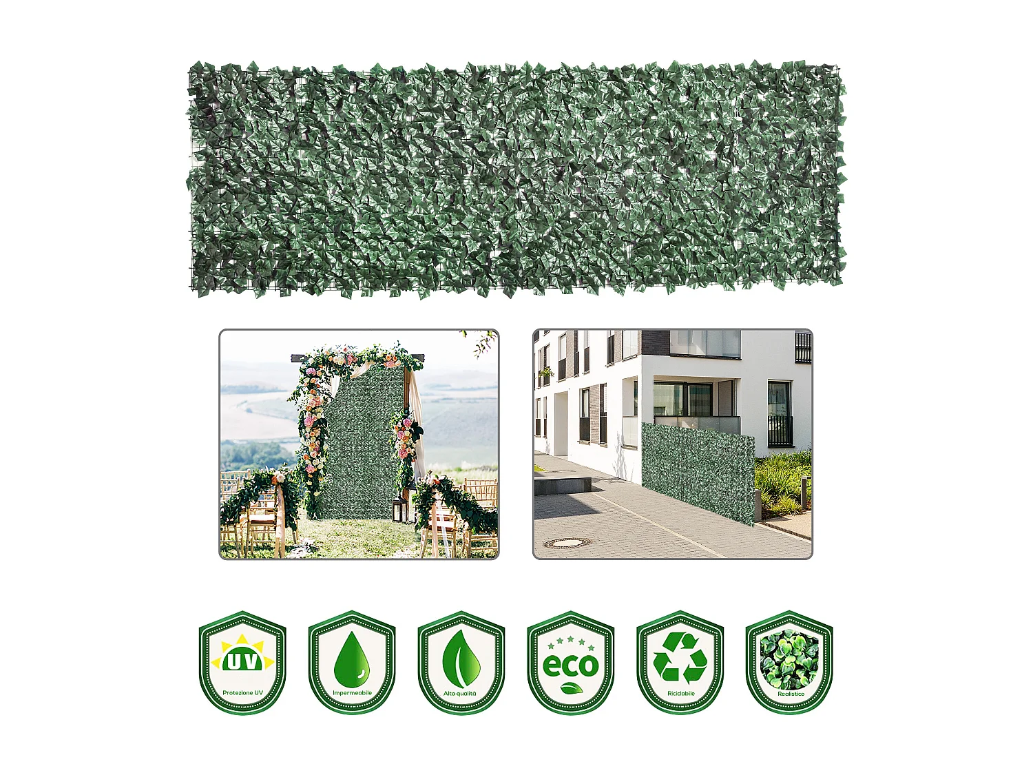 Rotolo di siepe artificiale in pe 300x100cm verde scuro