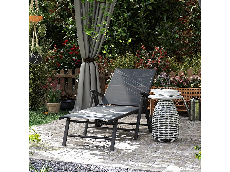 Lettino sdraio pieghevole reclinabile in 5 posizioni con ruote grigio