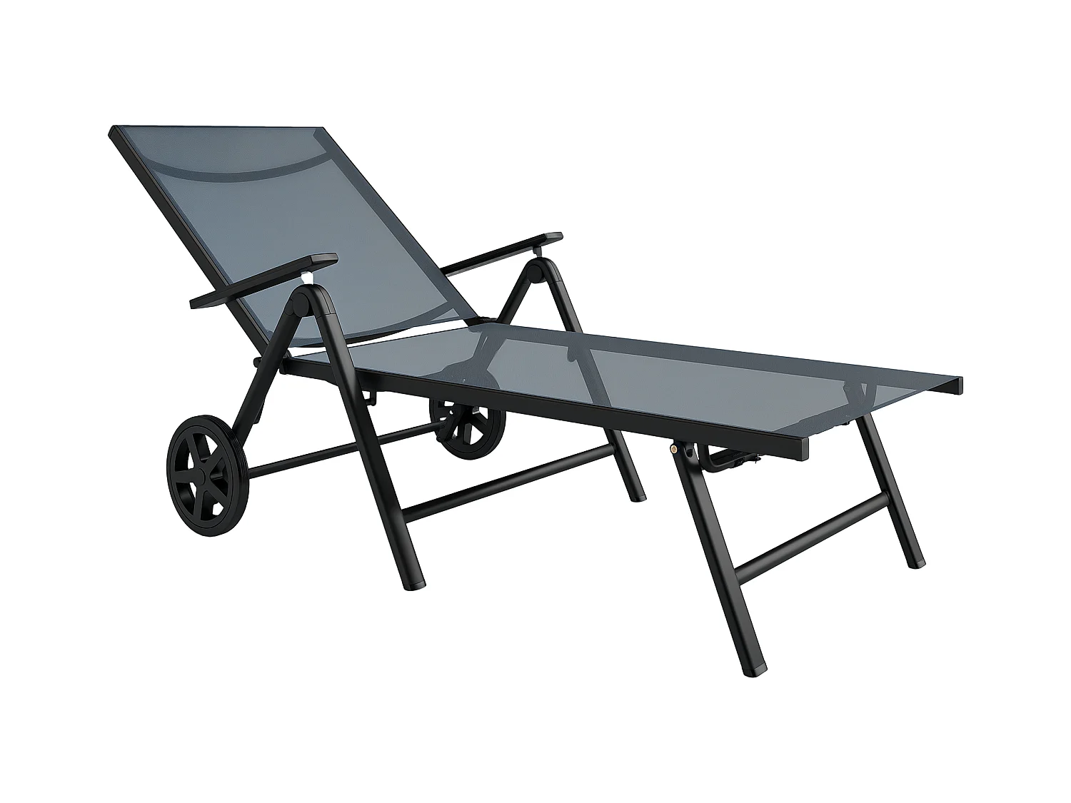 Lettino sdraio pieghevole reclinabile in 5 posizioni con ruote grigio