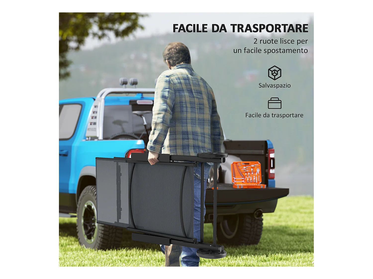 Lettino sdraio pieghevole reclinabile in 5 posizioni con ruote grigio