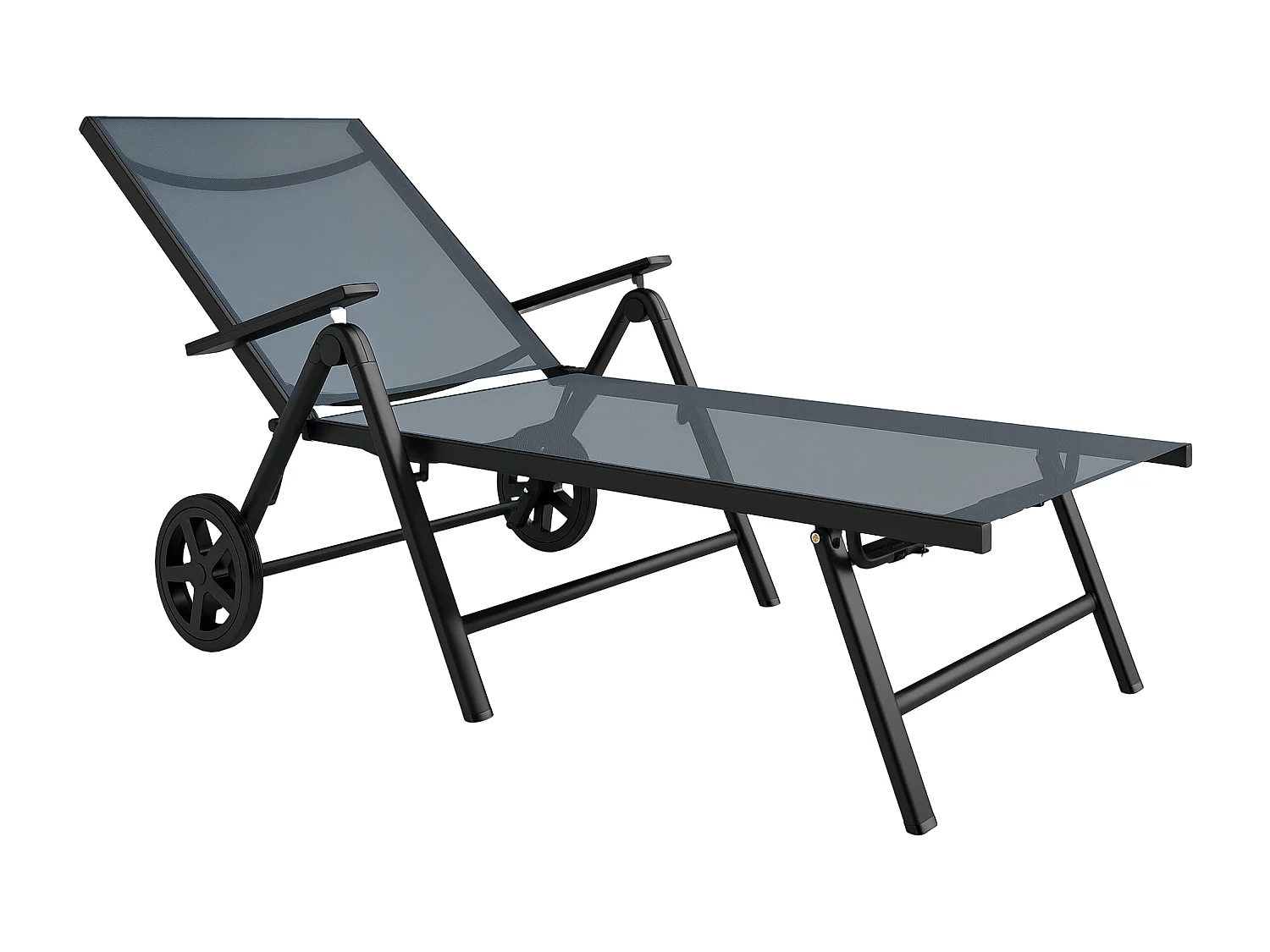 Lettino sdraio pieghevole reclinabile in 5 posizioni con ruote grigio