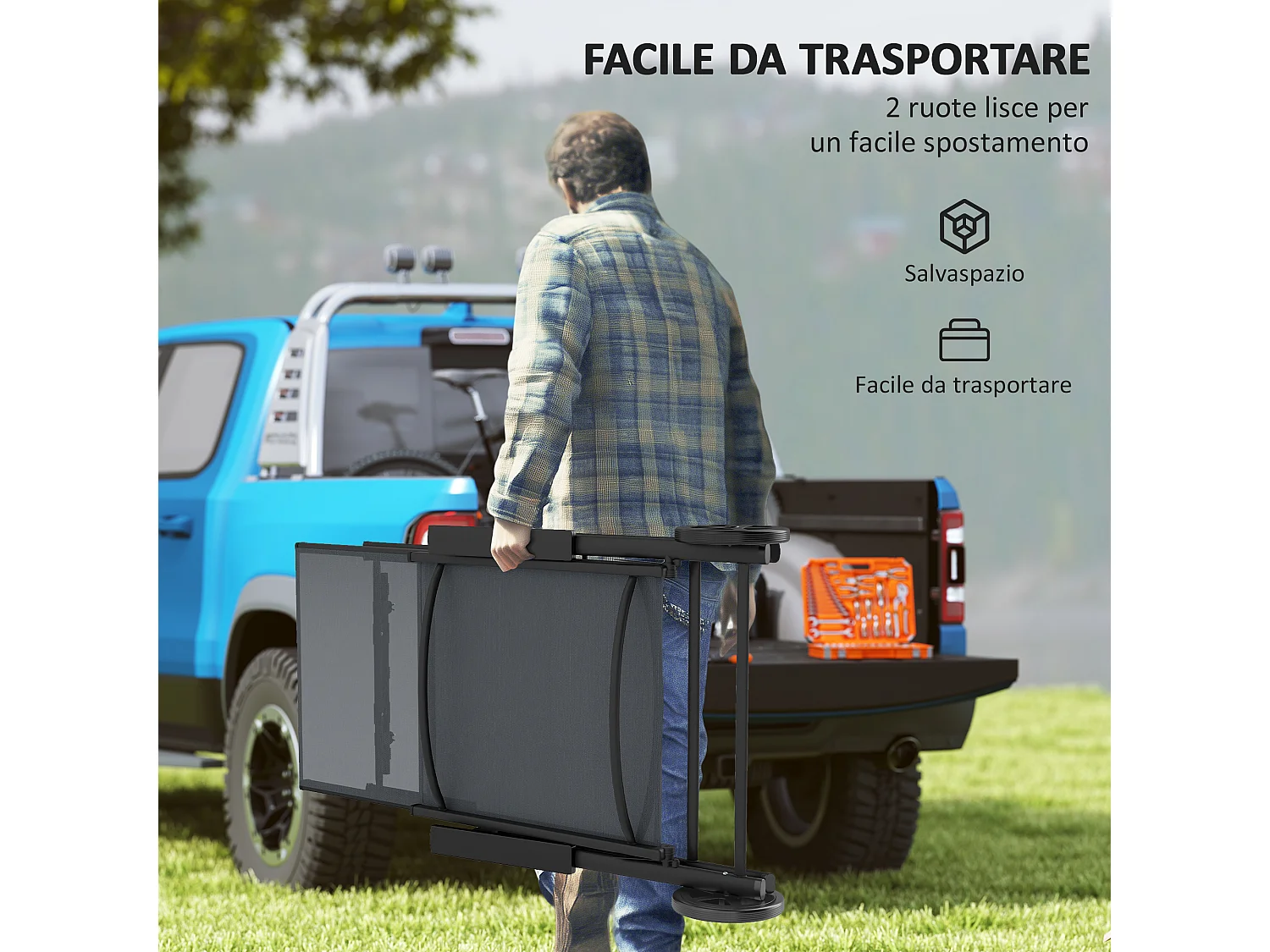 Lettino sdraio pieghevole reclinabile in 5 posizioni con ruote grigio