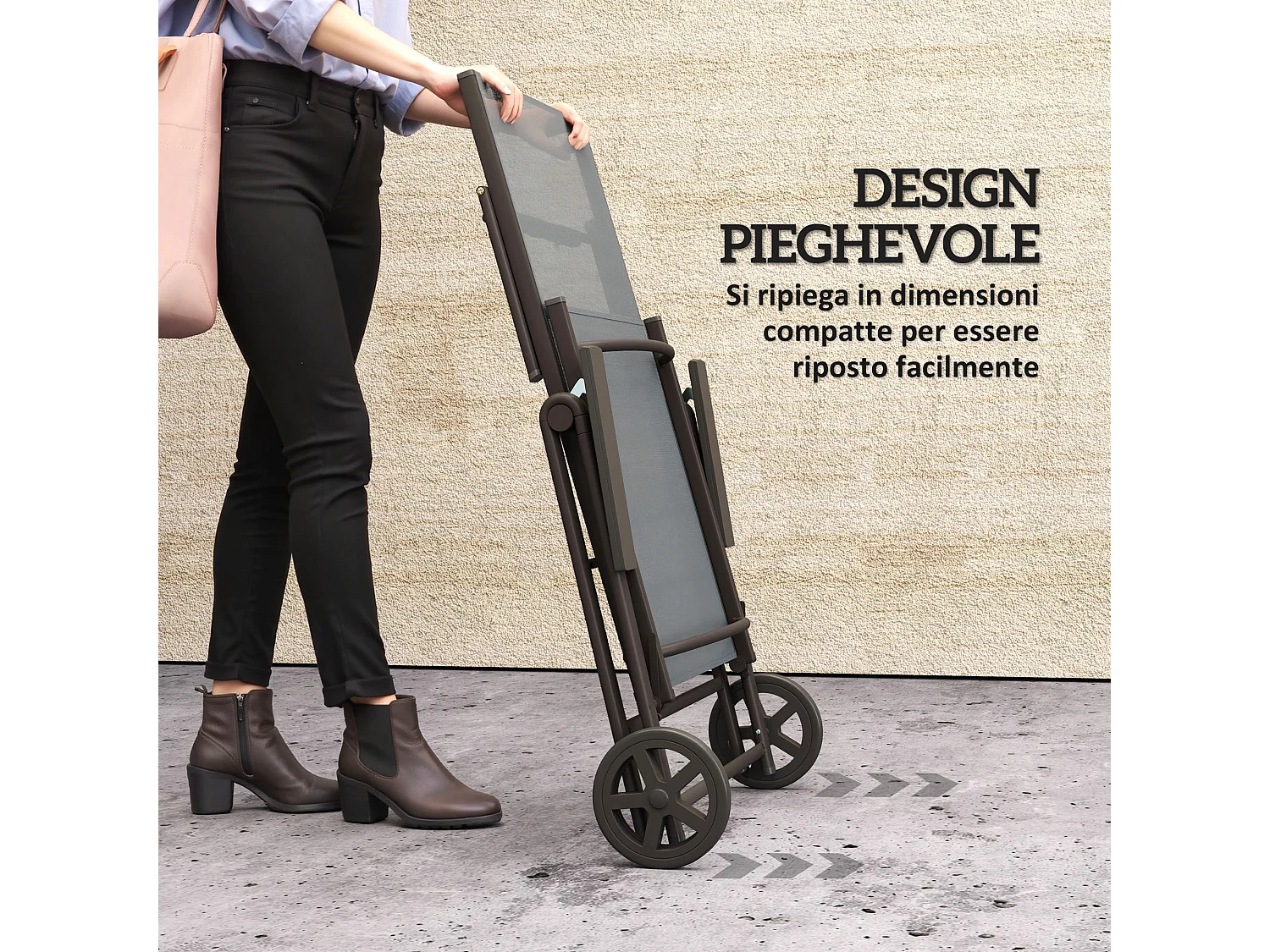 Lettino sdraio pieghevole reclinabile in 5 posizioni con ruote grigio