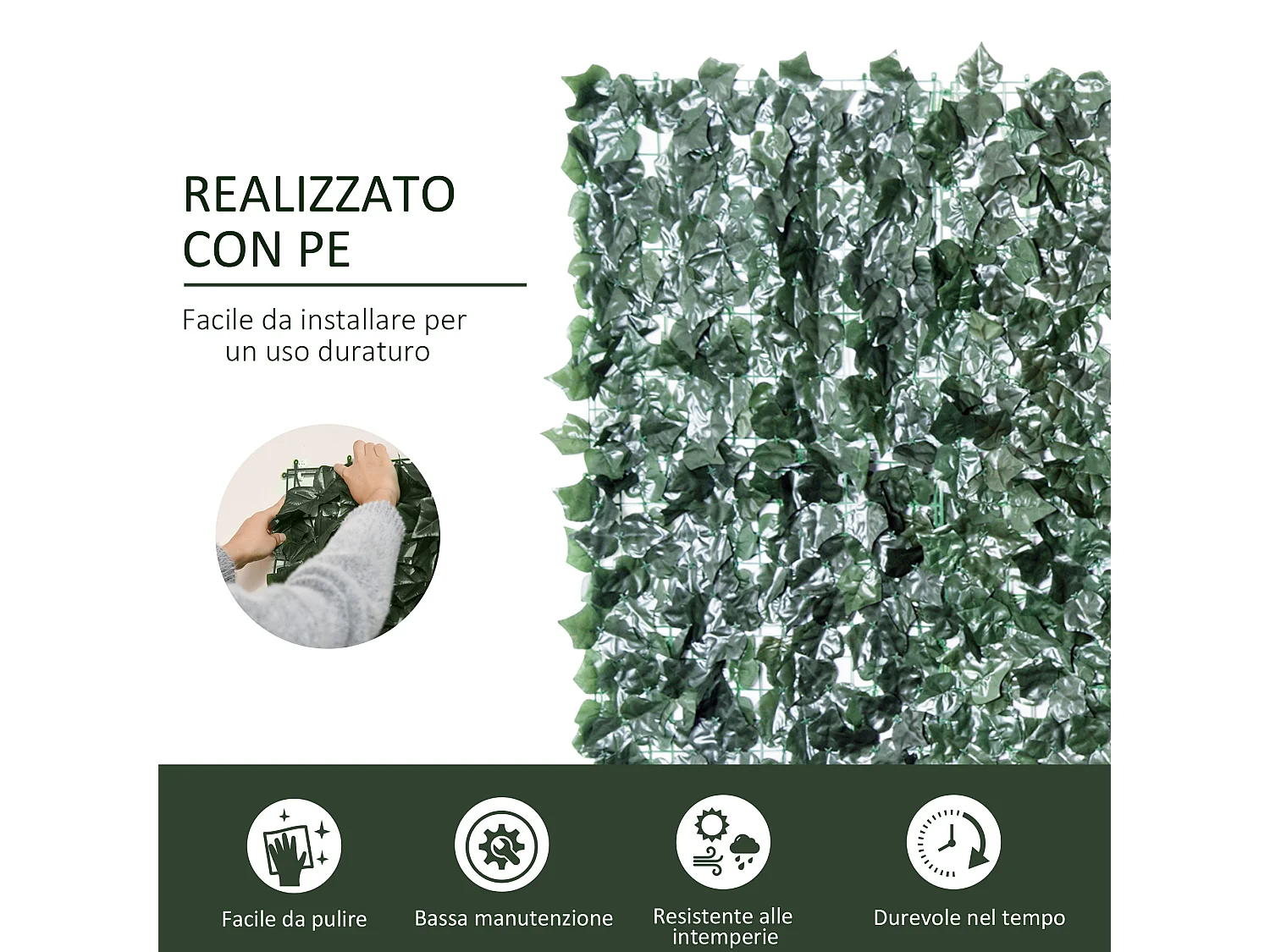 Rotolo di siepe artificiale in pe 240x100cm verde scuro