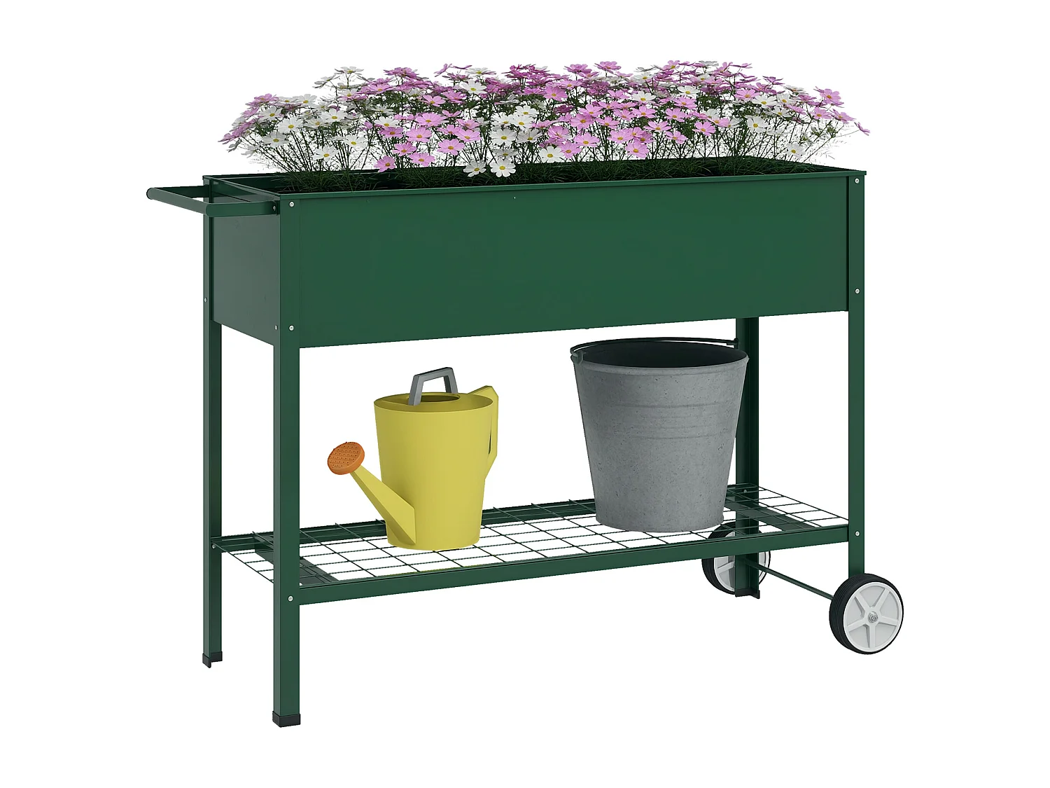 Fioriera da esterno in metallo con mensola inferiore verde