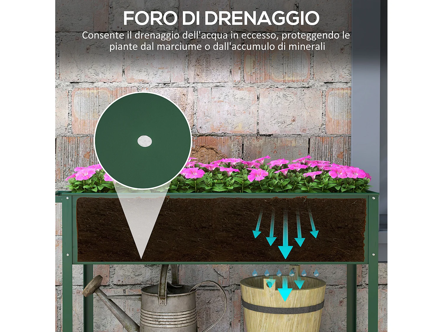 Fioriera da esterno in metallo con mensola inferiore verde