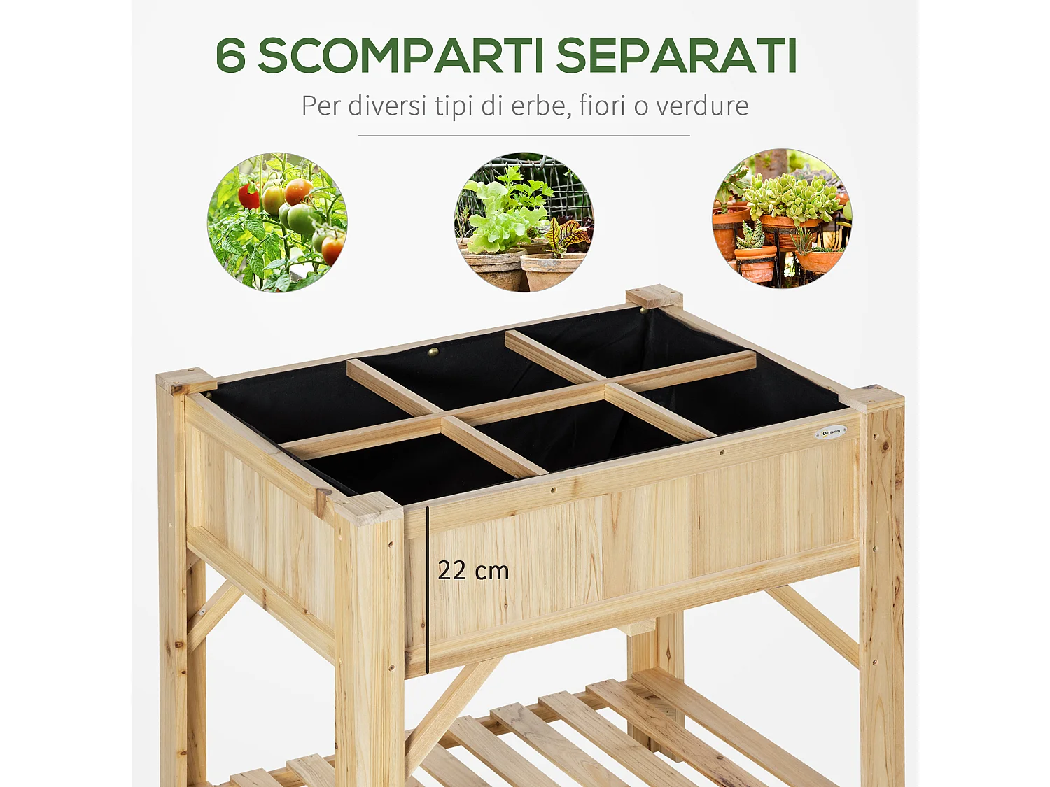 Letto per orto rialzato in legno con 6 scomparti 78.5x58x81cm