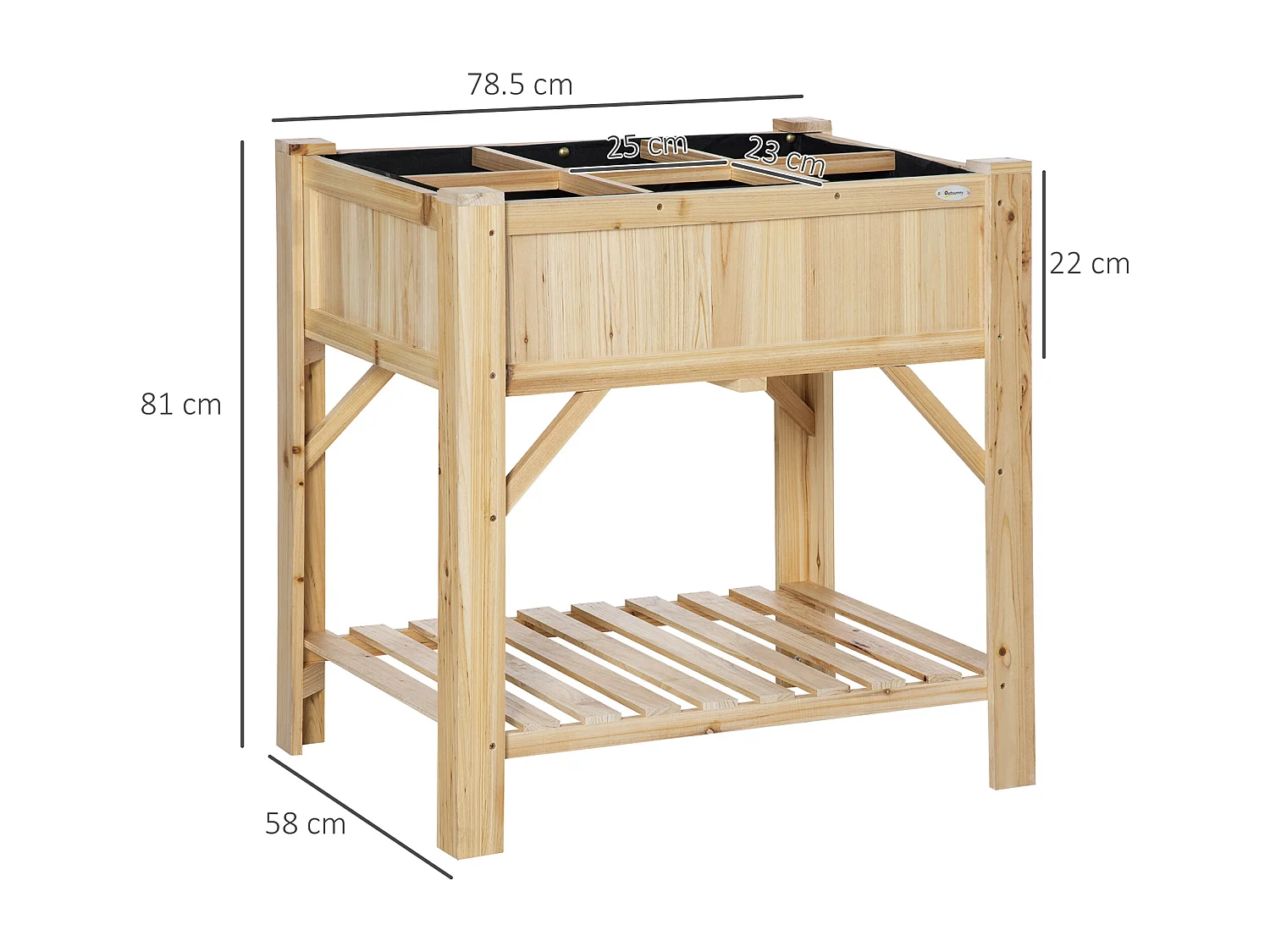 Letto per orto rialzato in legno con 6 scomparti 78.5x58x81cm
