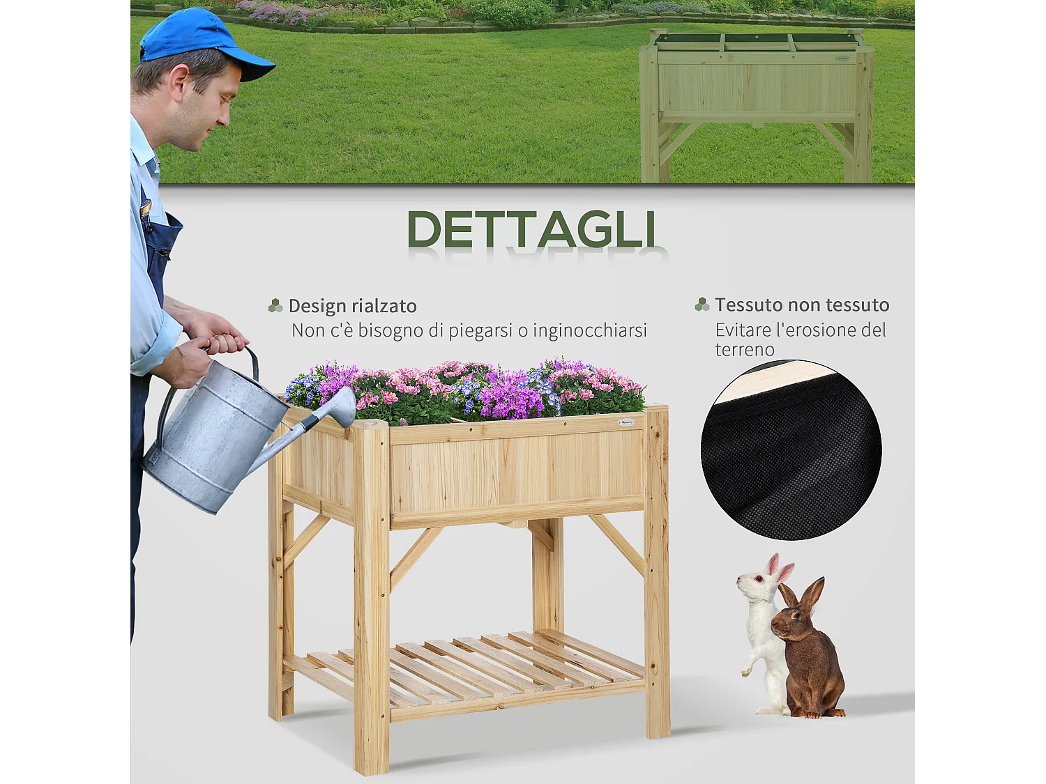 Letto per orto rialzato in legno con 6 scomparti 78.5x58x81cm