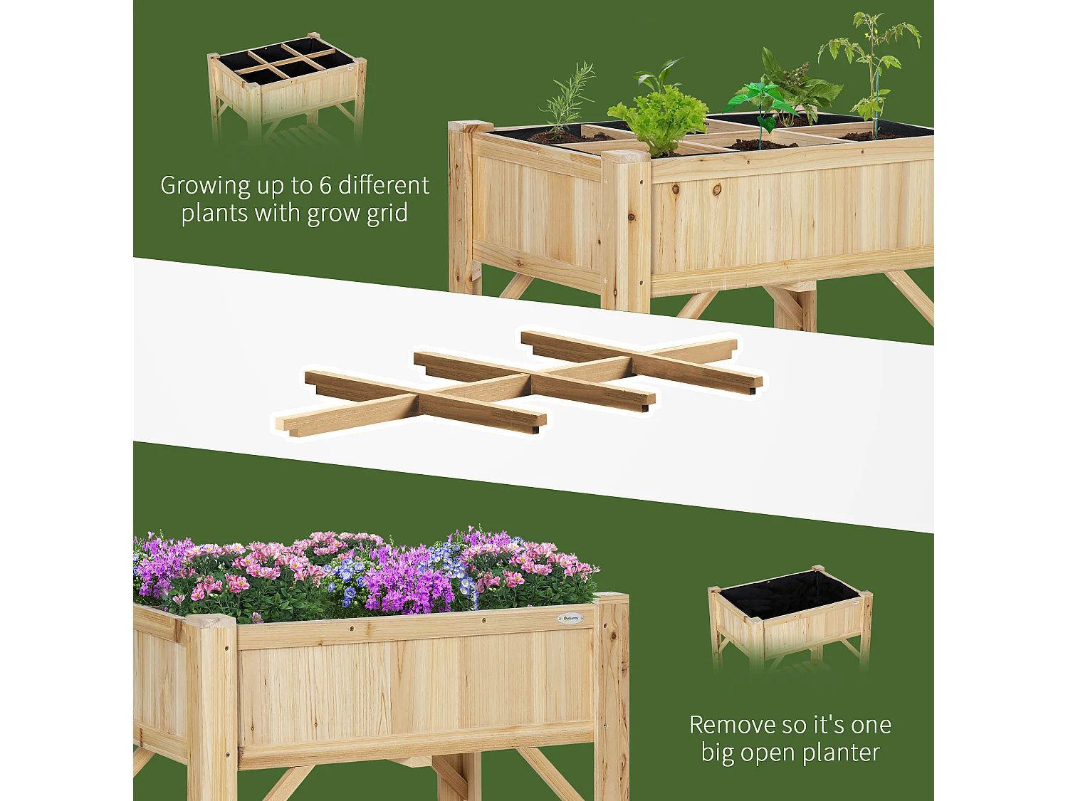 Letto per orto rialzato in legno con 6 scomparti 78.5x58x81cm