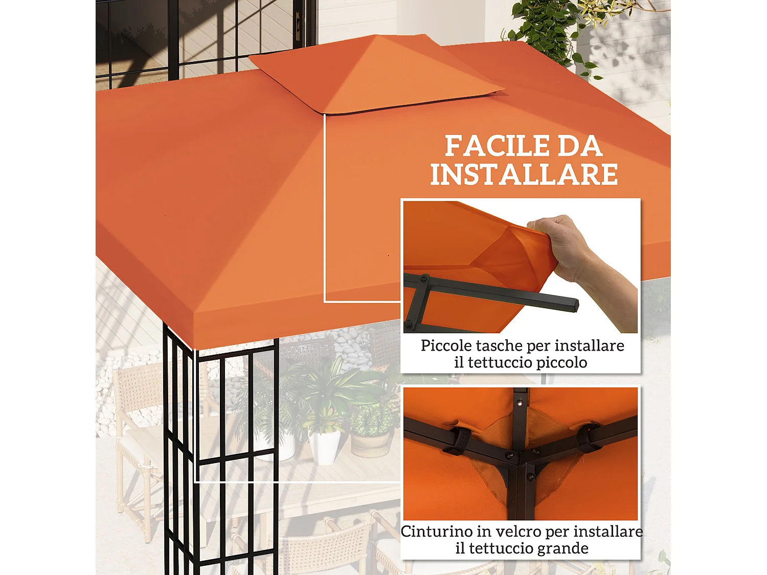 Tenda da sole 2x1.5m con telaio telescopico bianco e verde