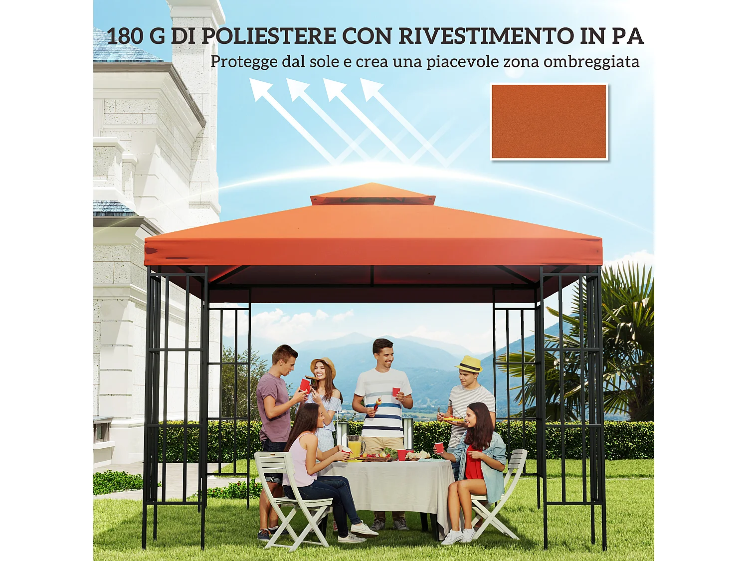 Tenda da sole 2x1.5m con telaio telescopico bianco e verde