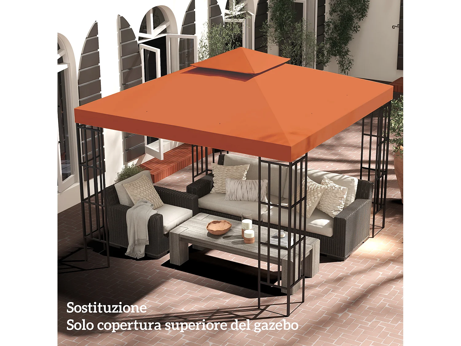 Tenda da sole 2x1.5m con telaio telescopico bianco e verde