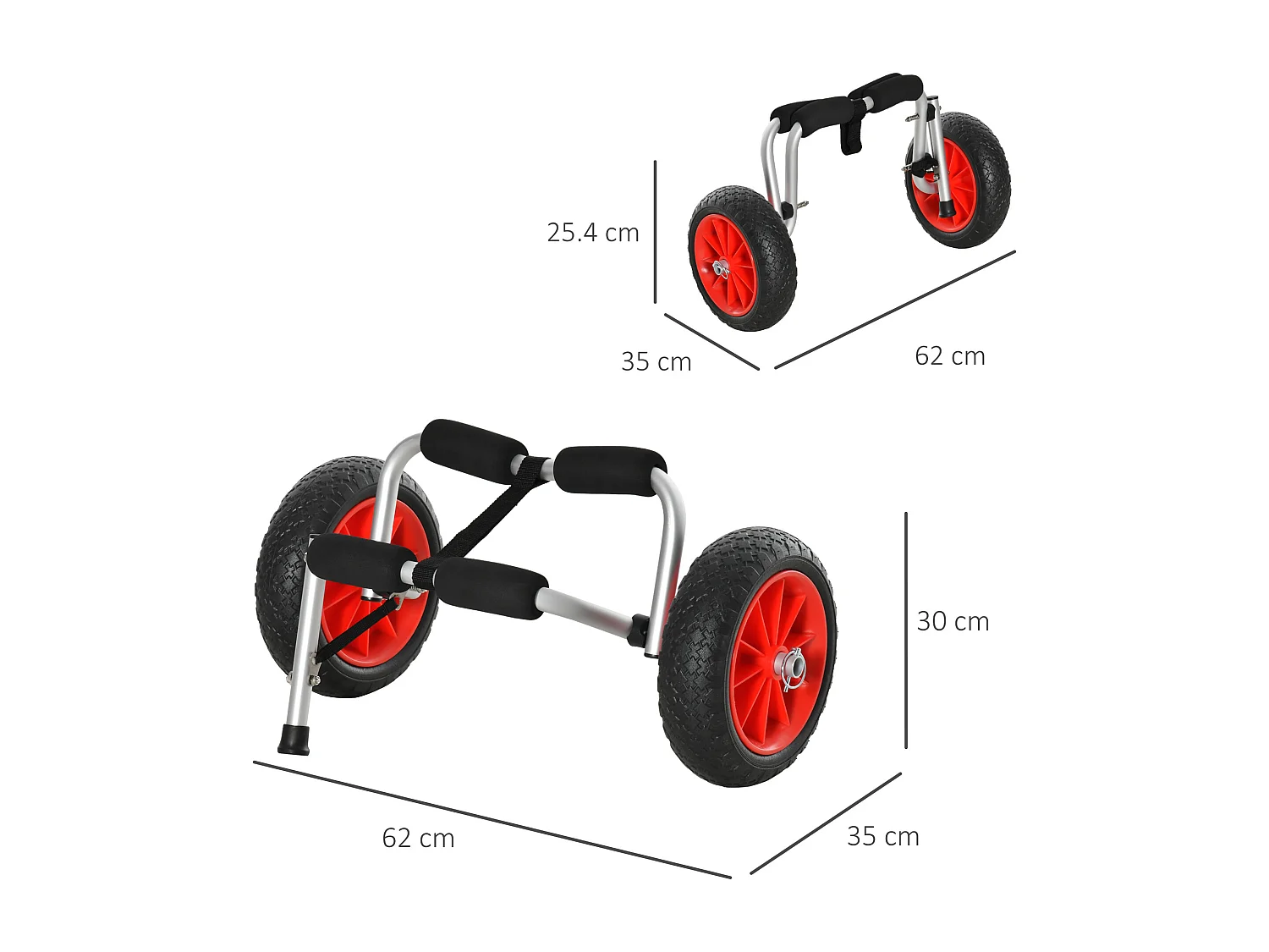 Carrello pieghevole per kayak con ruote 25 cm in alluminio max 70 kg
