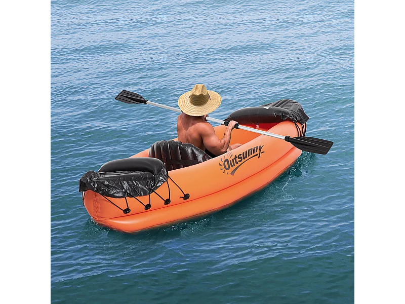 Canoa gonfiabile 1 posto, kayak con 1 remo e accessori, arancione