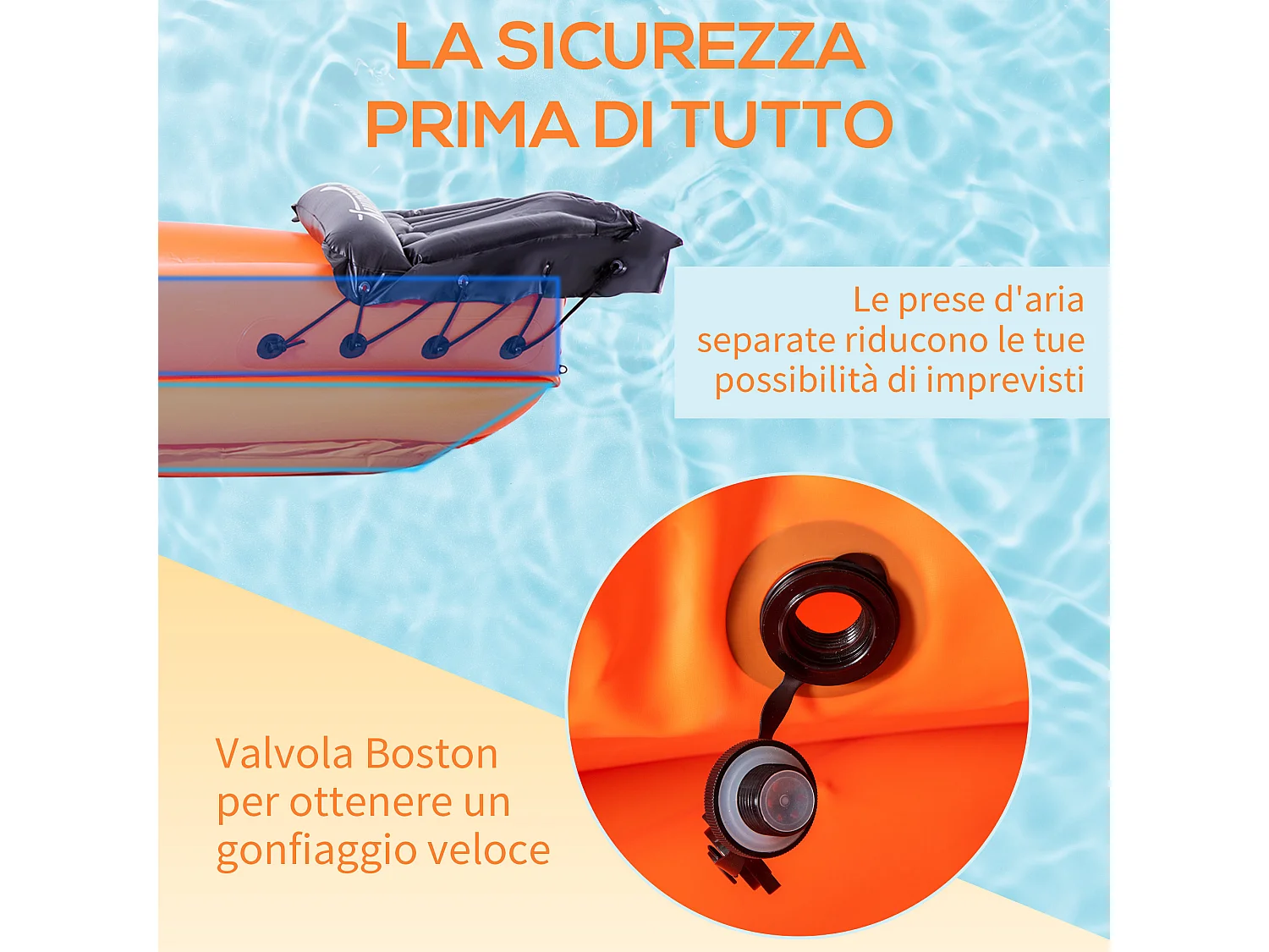 Canoa gonfiabile 1 posto, kayak con 1 remo e accessori, arancione