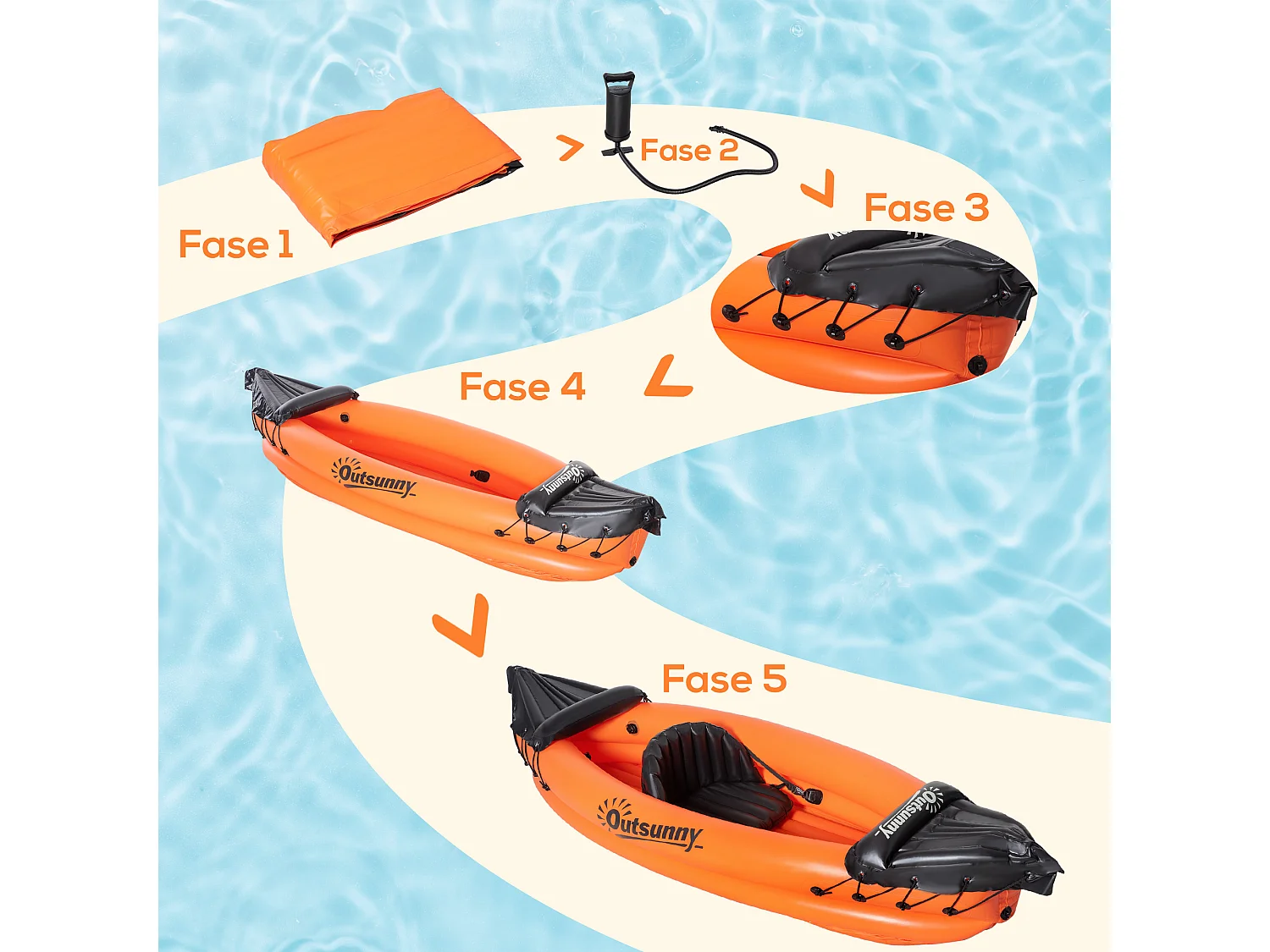 Canoa gonfiabile 1 posto, kayak con 1 remo e accessori, arancione