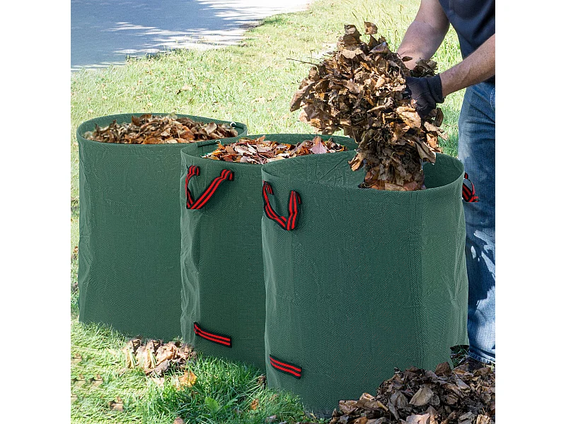 Set 3 sacchi per rifiuti da giardino 272l richiudibili con manici verde