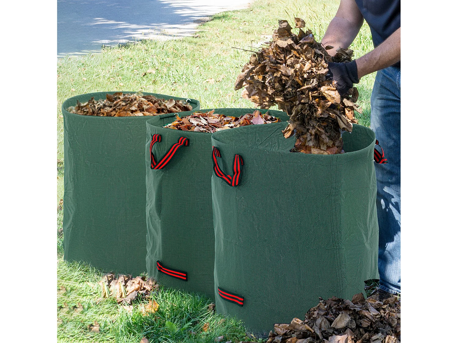 Set 3 sacchi per rifiuti da giardino 272l richiudibili con manici verde
