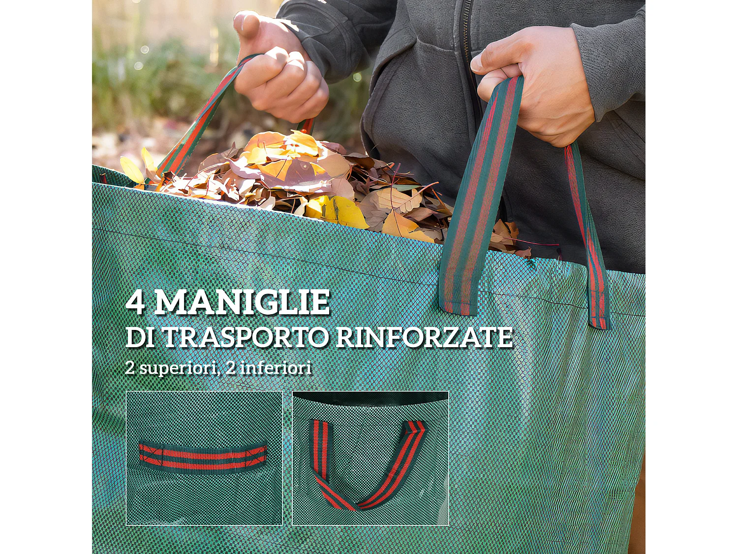 Set 3 sacchi per rifiuti da giardino 272l richiudibili con manici verde