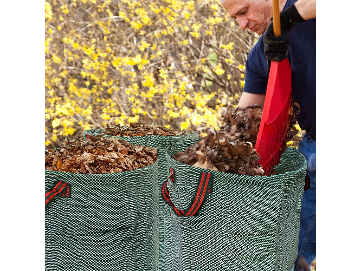 Set 3 sacchi per rifiuti da giardino 272l richiudibili con manici verde