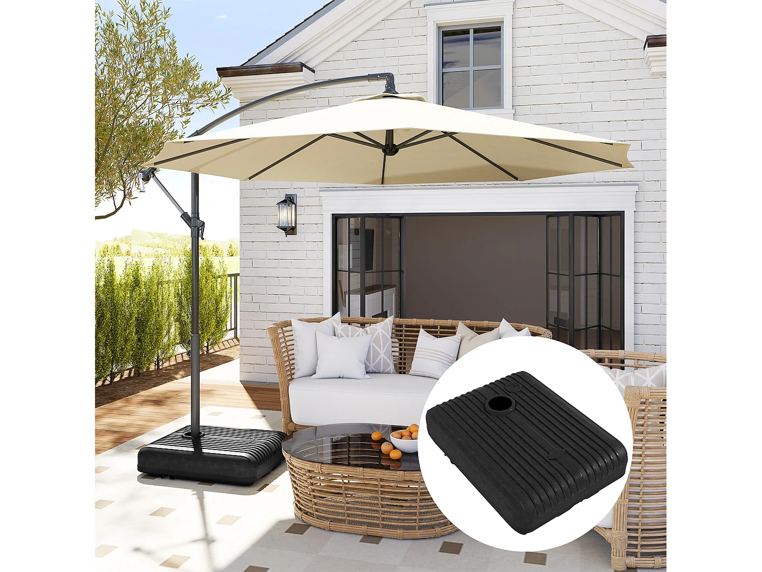 Base per ombrellone riempibile con ruote e maniglia nero