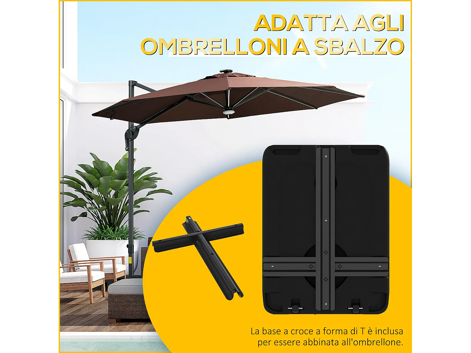 Base per ombrellone riempibile con ruote e maniglia nero