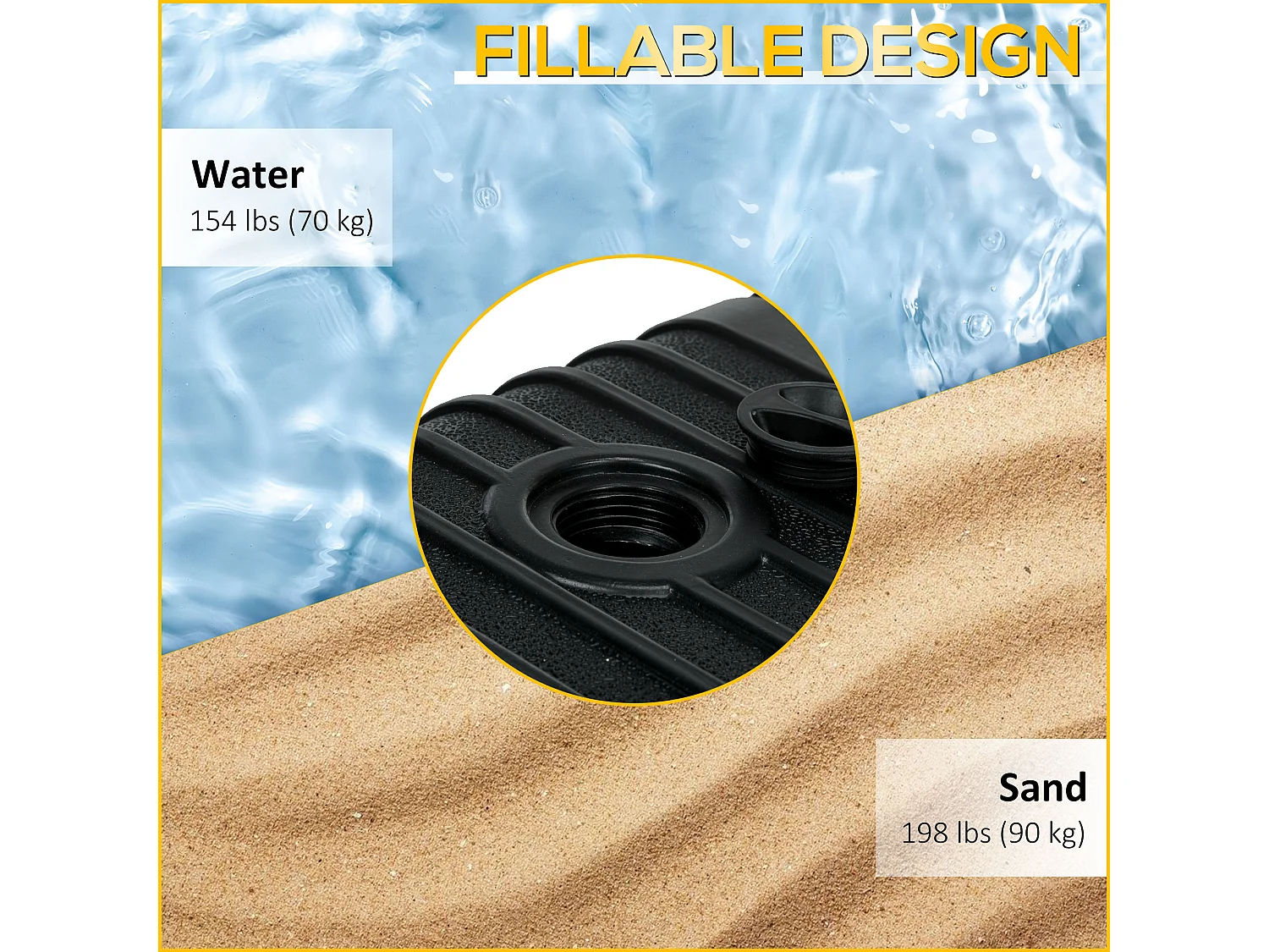 Base per ombrellone riempibile con ruote e maniglia nero