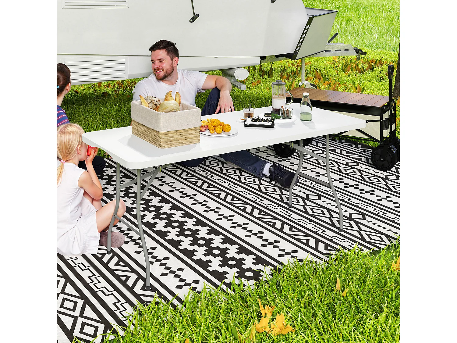 Tavolo da giardino e campeggio pieghevole con maniglia bianco