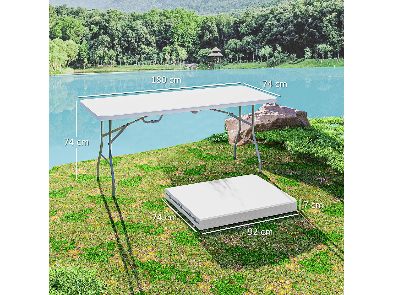 Tavolo da giardino e campeggio pieghevole con maniglia bianco