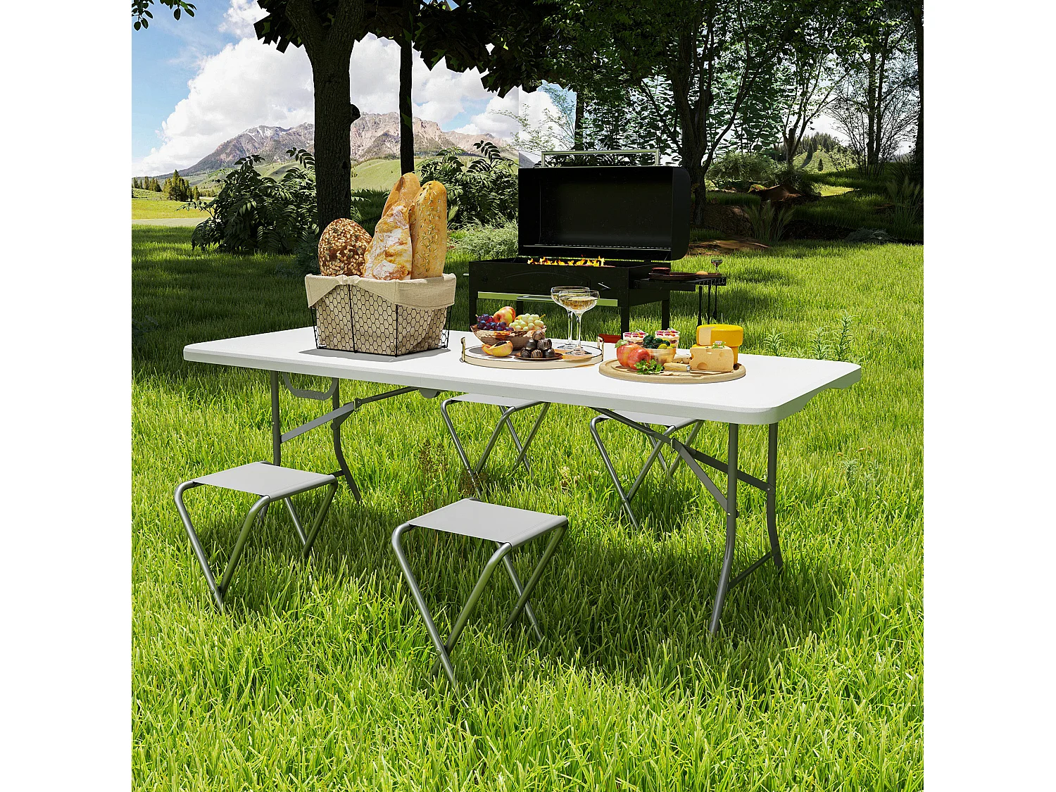 Tavolo da giardino e campeggio pieghevole con maniglia bianco