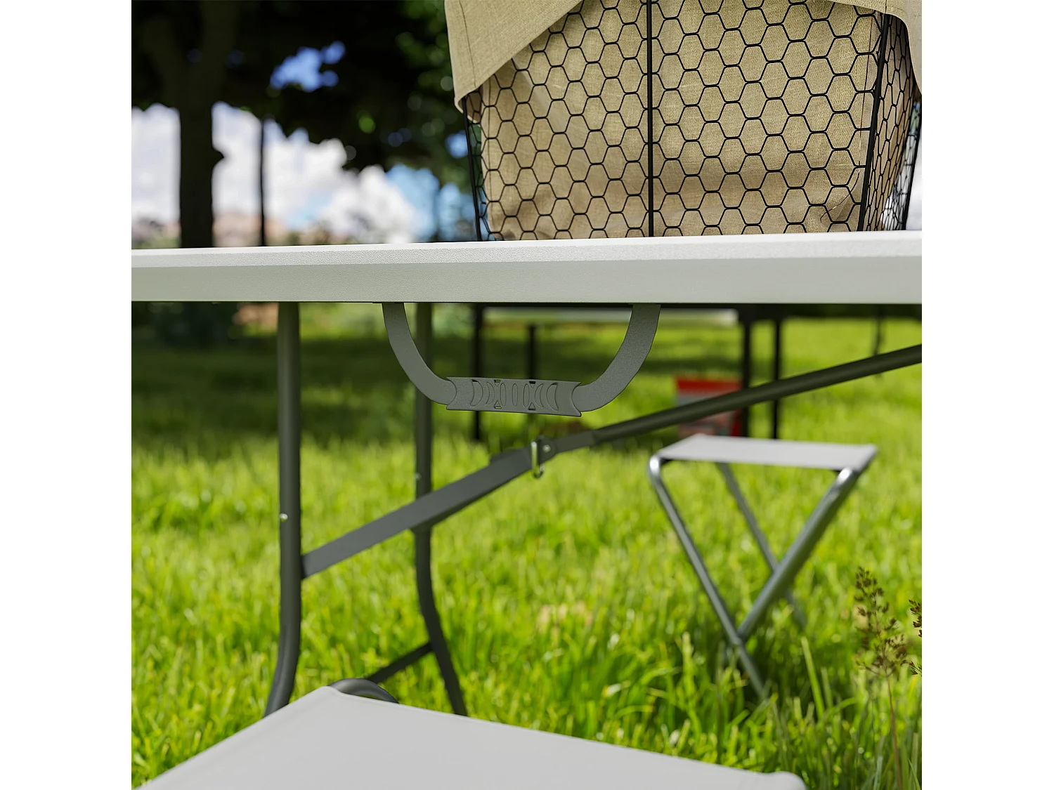 Tavolo da giardino e campeggio pieghevole con maniglia bianco