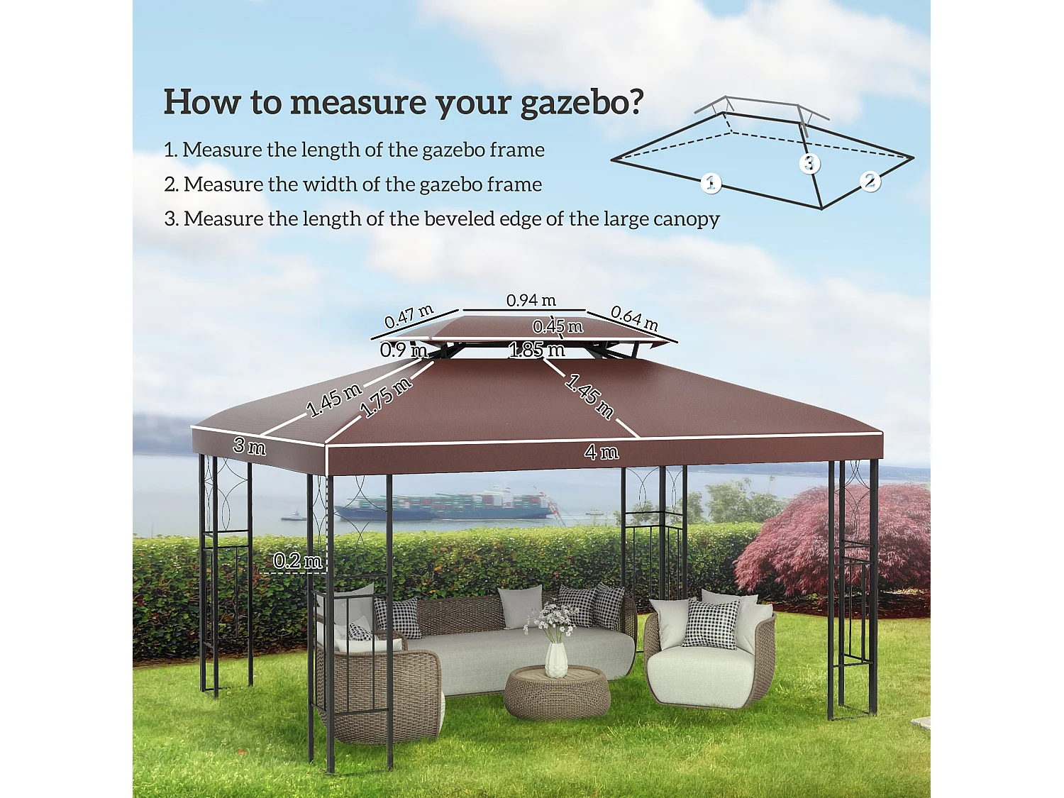 Telo di ricambio per ombrellone da giardino ø3 m e prese d'aria crema