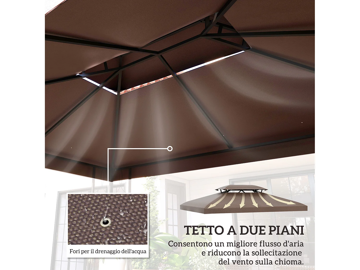 Telo di ricambio per ombrellone da giardino ø3 m e prese d'aria crema