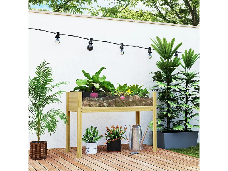 Fioriera rialzata da 118l con 2 fori di drenaggio in legno 110x50x80cm