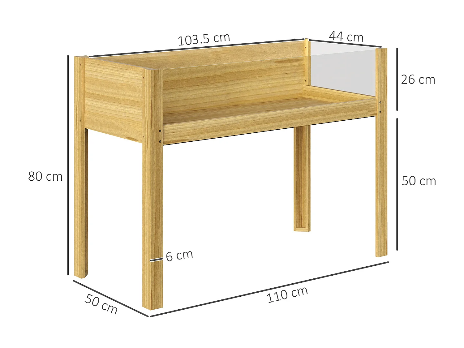 Fioriera rialzata da 118l con 2 fori di drenaggio in legno 110x50x80cm