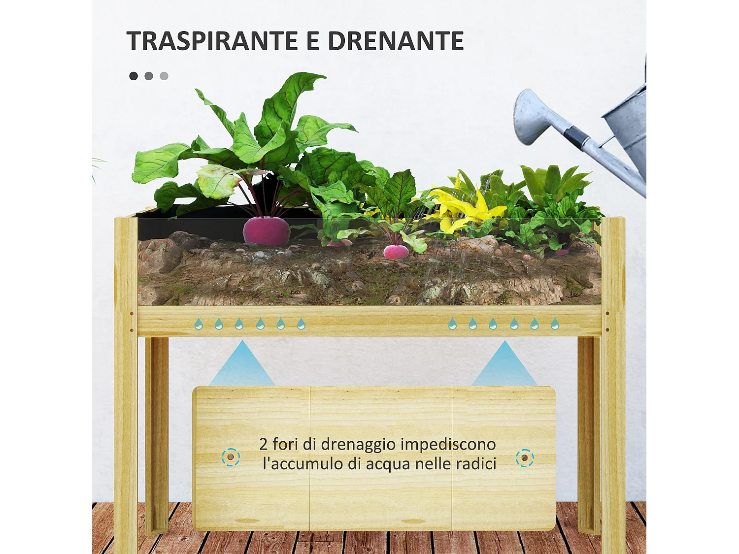 Fioriera rialzata da 118l con 2 fori di drenaggio in legno 110x50x80cm