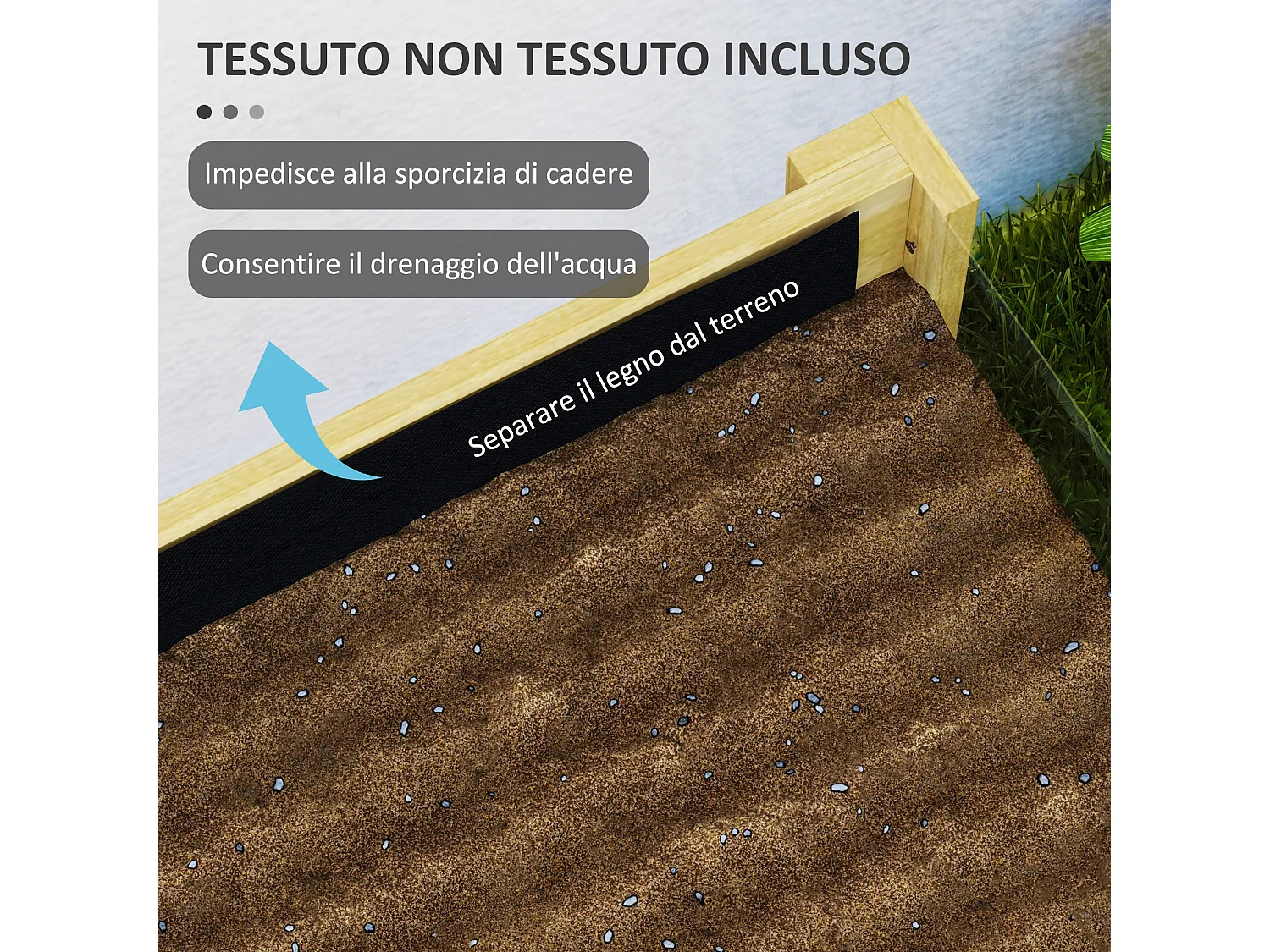 Fioriera rialzata da 118l con 2 fori di drenaggio in legno 110x50x80cm