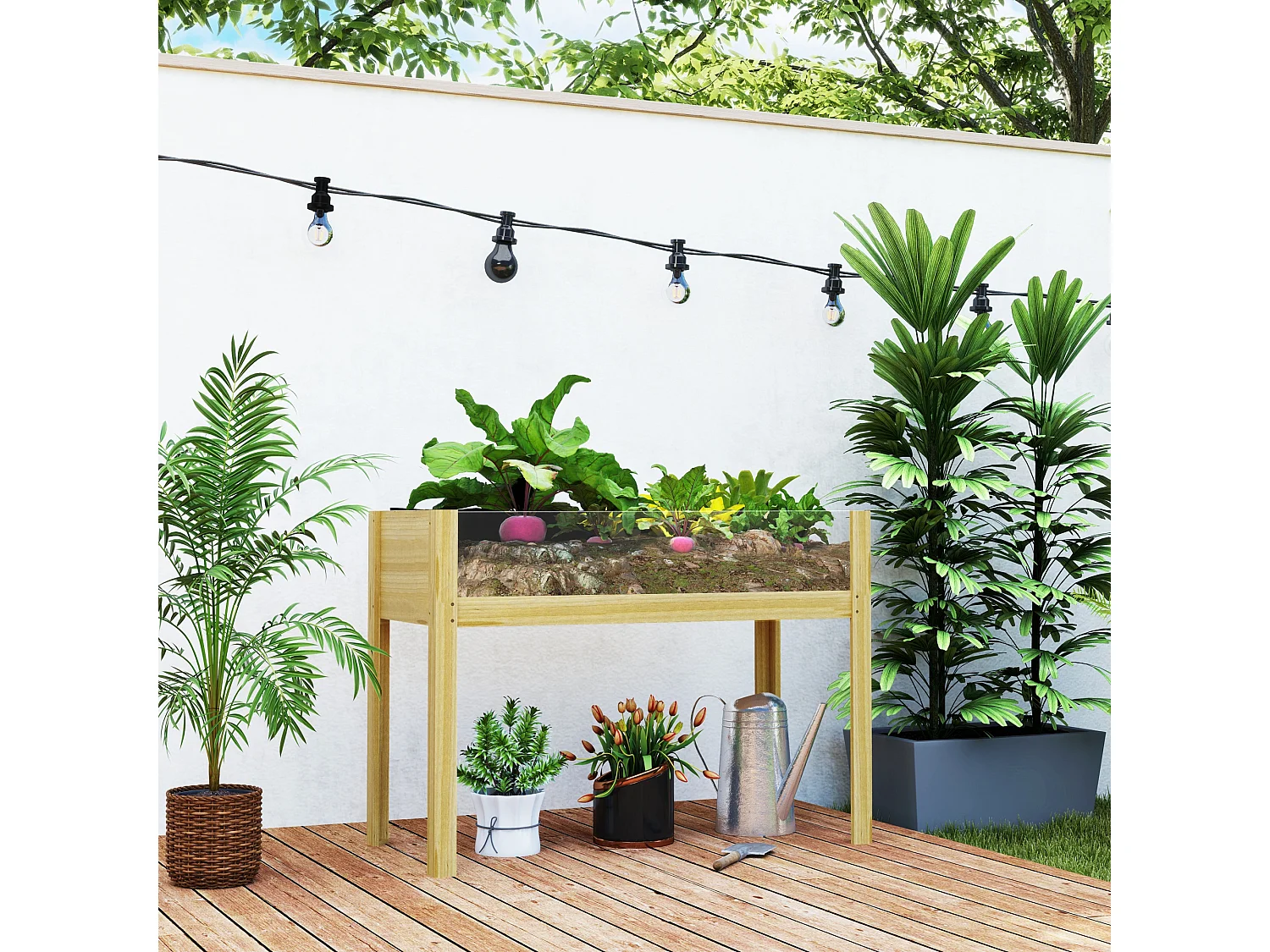 Fioriera rialzata da 118l con 2 fori di drenaggio in legno 110x50x80cm