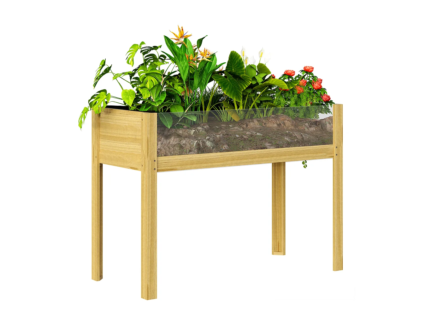 Fioriera rialzata da 118l con 2 fori di drenaggio in legno 110x50x80cm