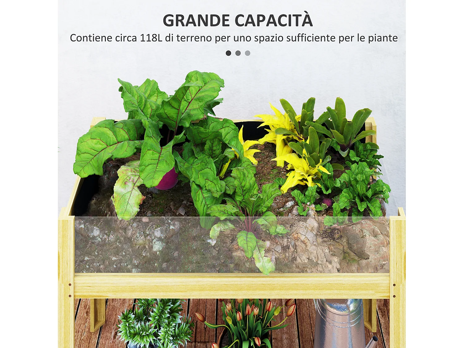 Fioriera rialzata da 118l con 2 fori di drenaggio in legno 110x50x80cm