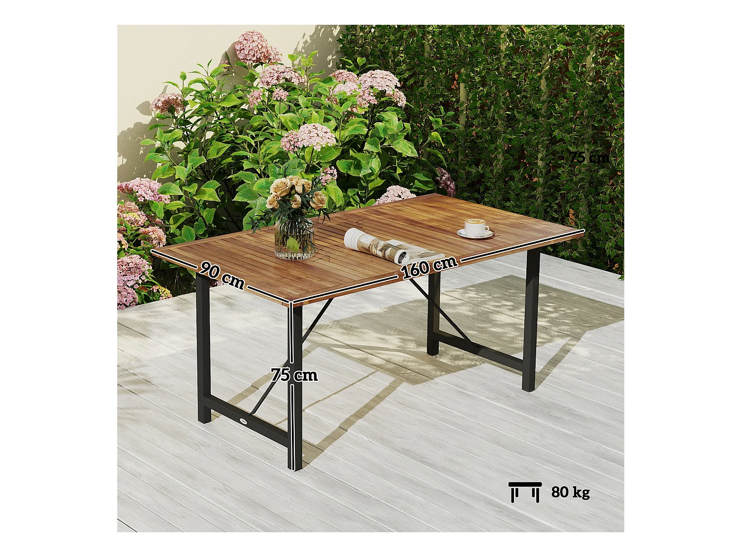 Tavolo da giardino a doghe 160x90 cm in legno di acacia teak