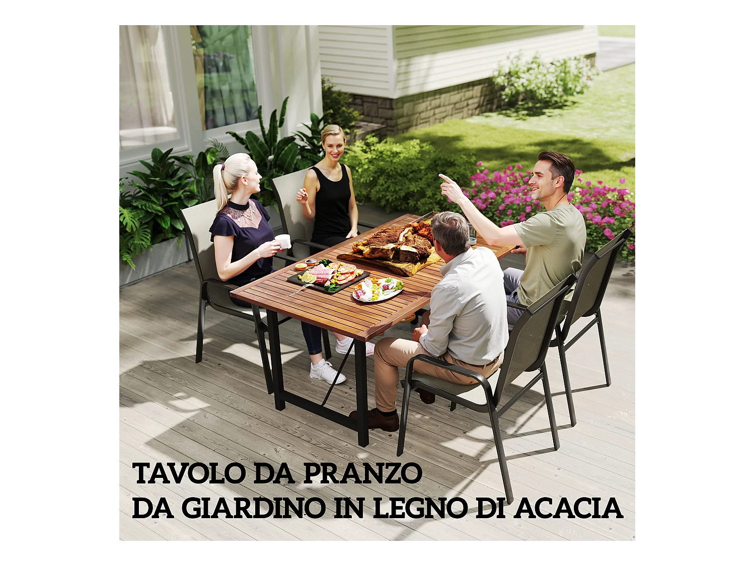Tavolo da giardino a doghe 160x90 cm in legno di acacia teak