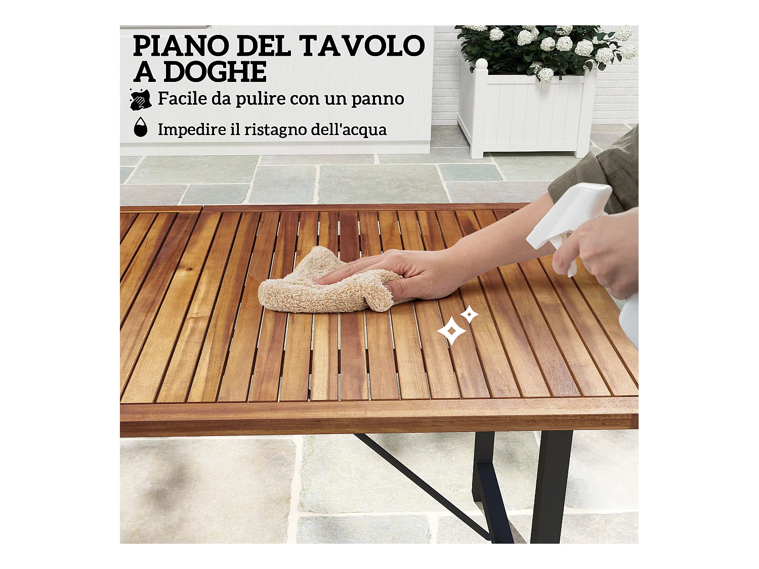 Tavolo da giardino a doghe 160x90 cm in legno di acacia teak