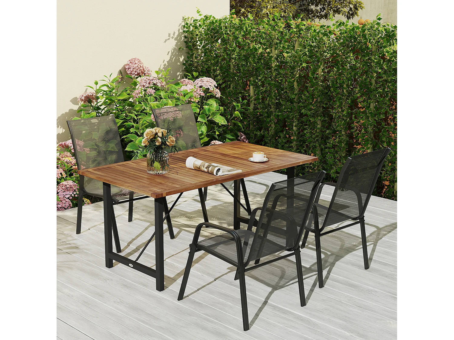 Tavolo da giardino a doghe 160x90 cm in legno di acacia teak