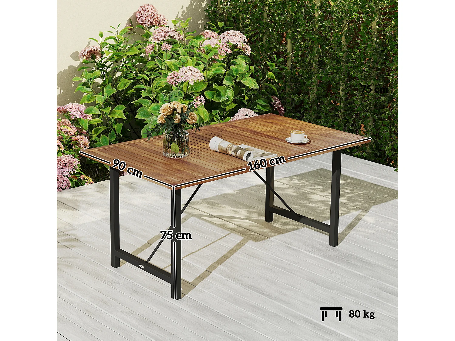 Tavolo da giardino a doghe 160x90 cm in legno di acacia teak