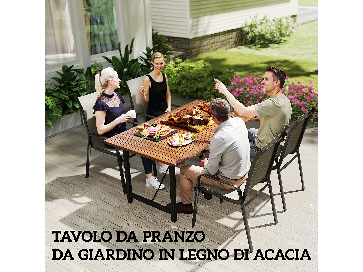 Tavolo da giardino a doghe 160x90 cm in legno di acacia teak