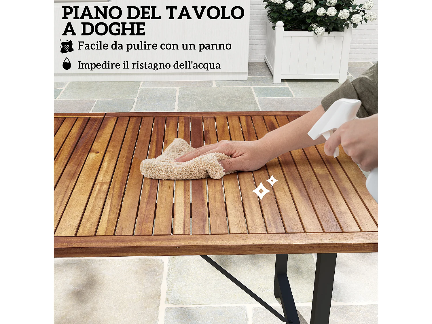 Tavolo da giardino a doghe 160x90 cm in legno di acacia teak