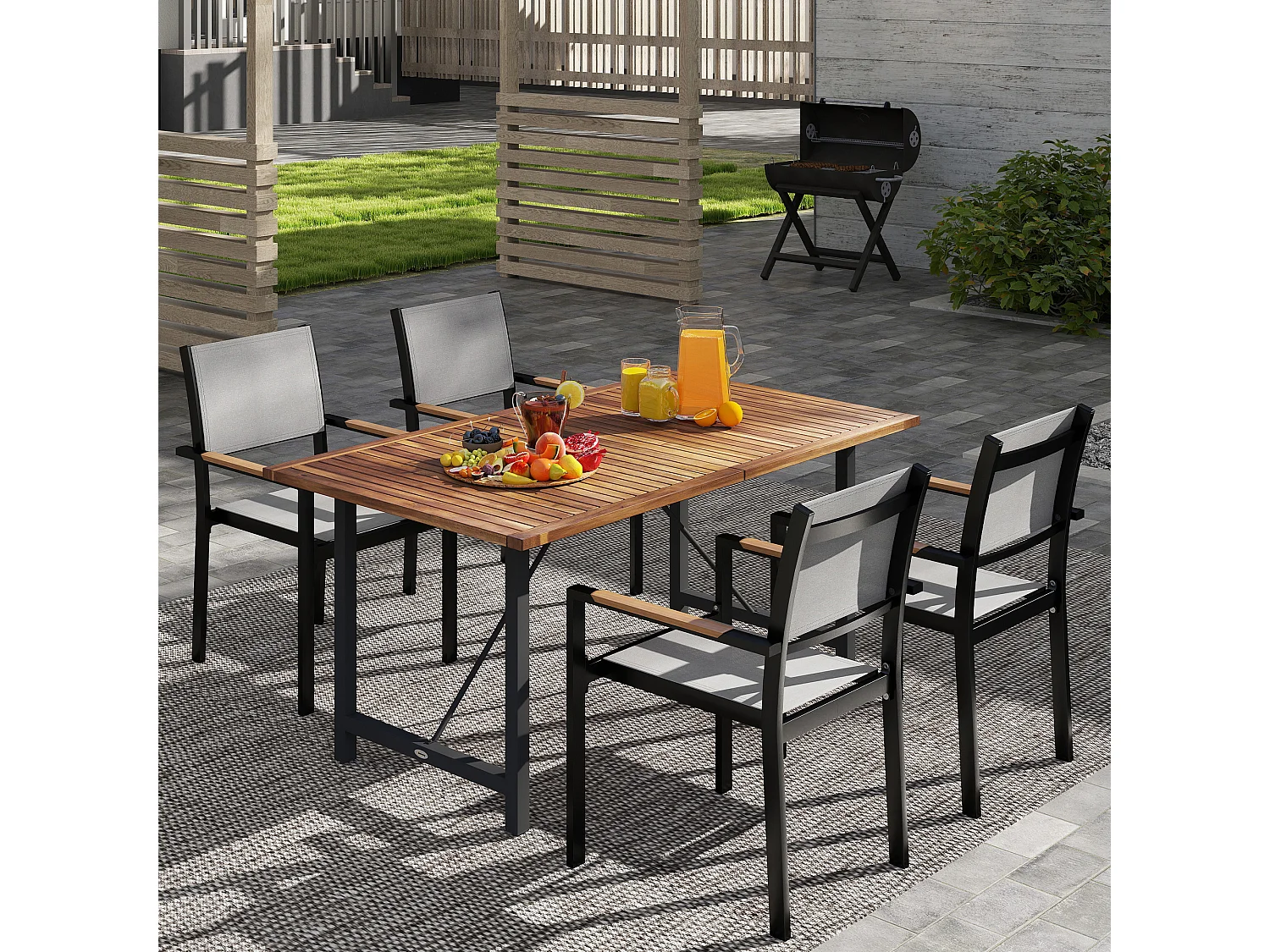 Tavolo da giardino a doghe 160x90 cm in legno di acacia teak