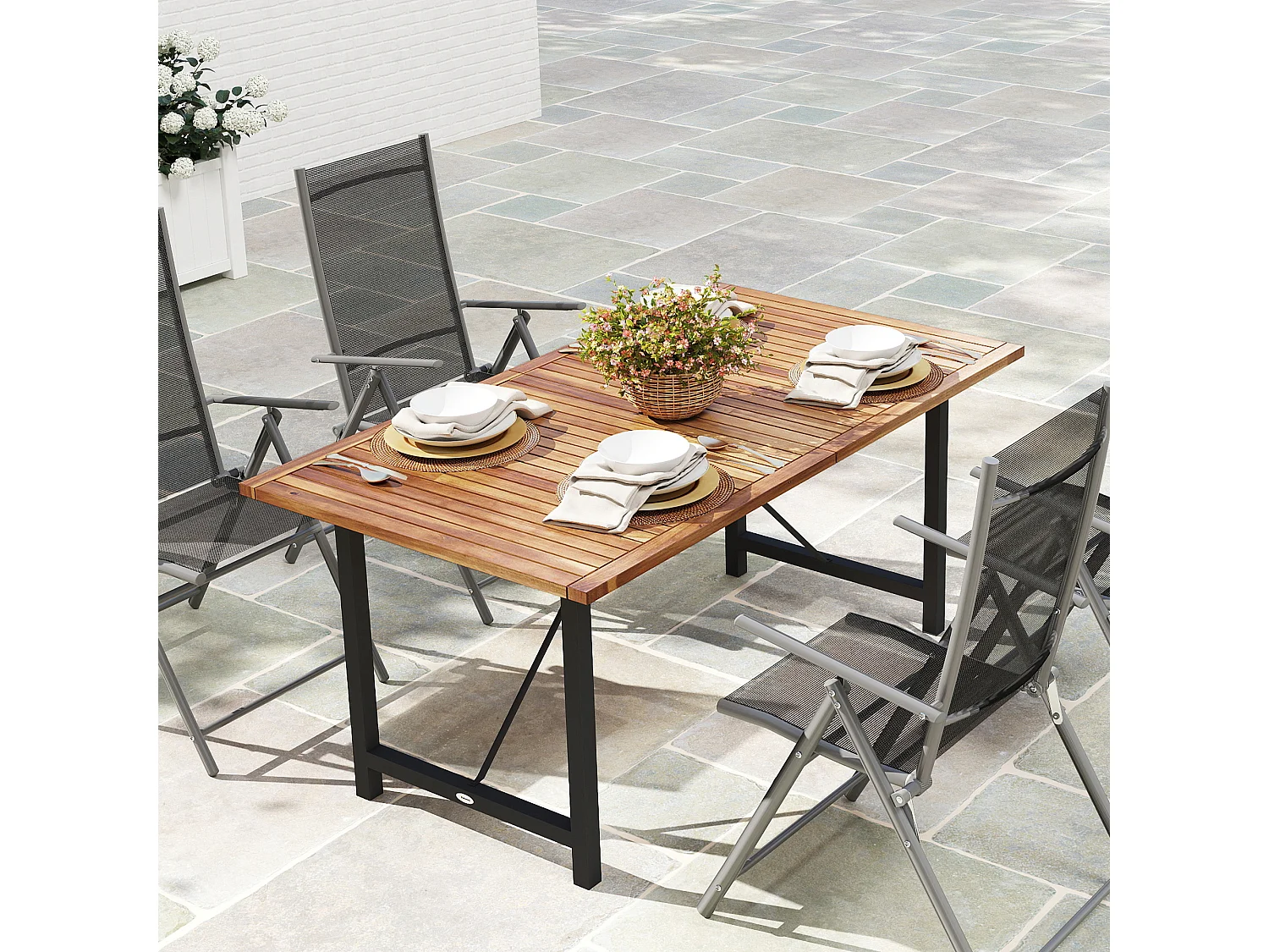 Tavolo da giardino a doghe 160x90 cm in legno di acacia teak